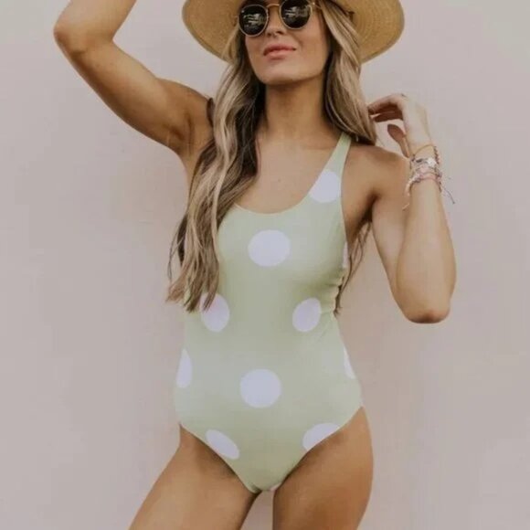 NWT ROOLEE one piece bathing swimsuit racerback XS has bra polka dot - Picture 1 of 8